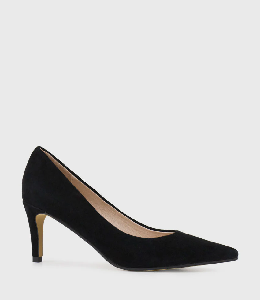 ADRIA 75mm Pointed Toe Pump in Black Suede - Image 3