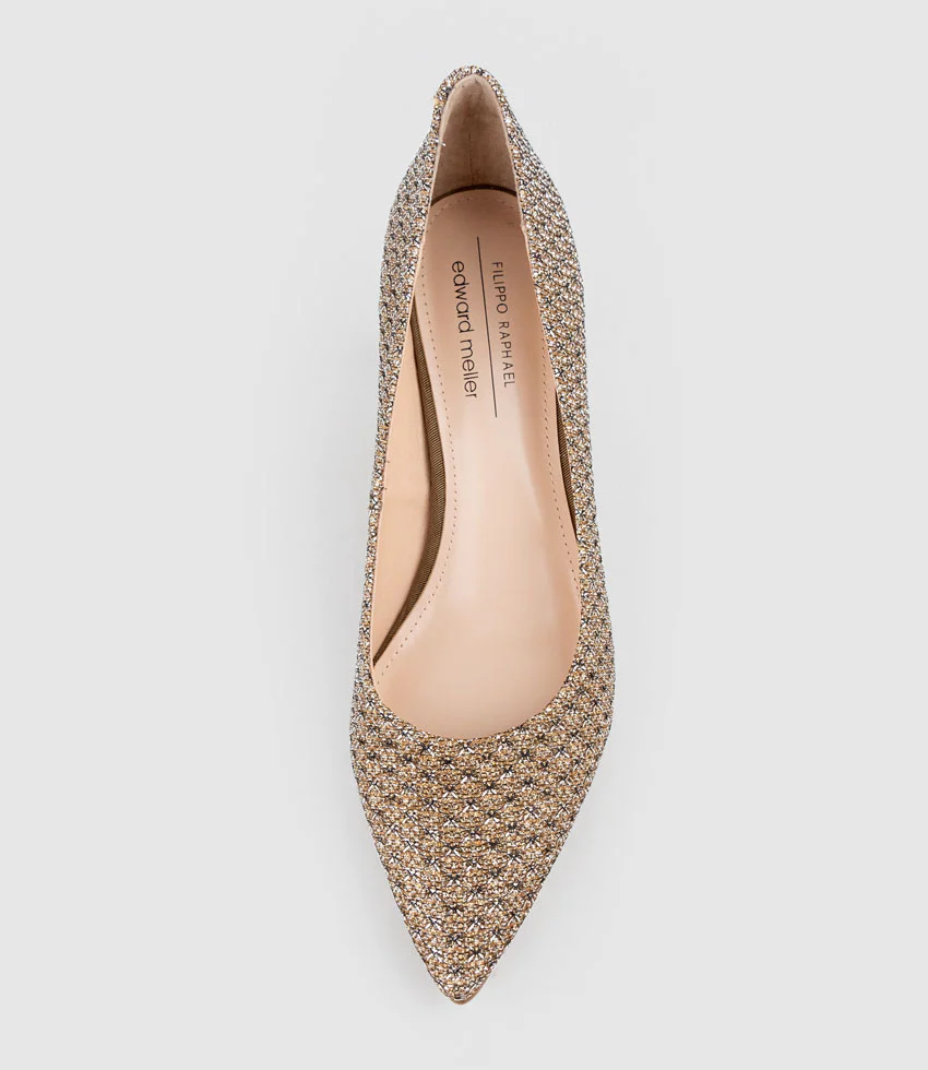 ADRIA 75mm Pointed Toe Pump in Copper Metallic Fabric - Image 4