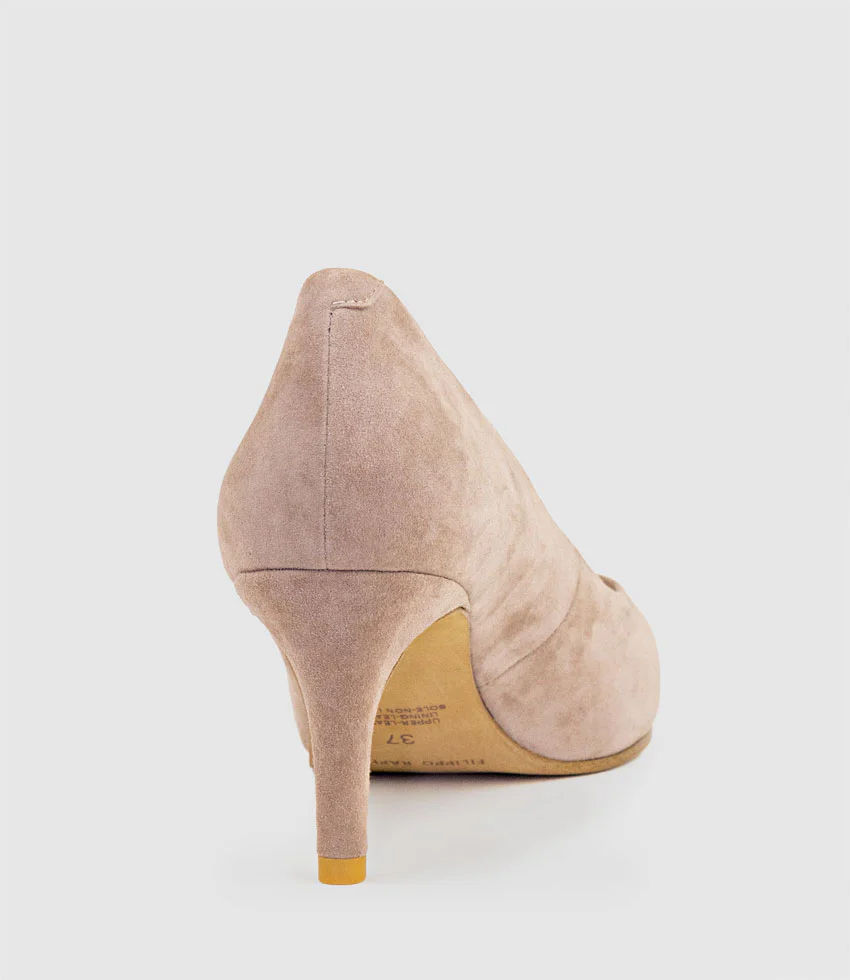 ADRIA 75mm Pointed Toe Pump in Nude Suede - Image 3