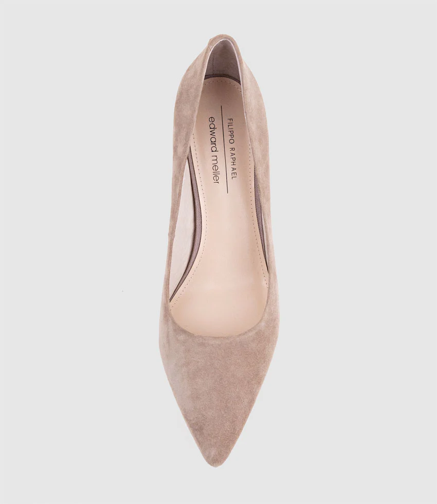 ADRIA 75mm Pointed Toe Pump in Nude Suede - Image 4