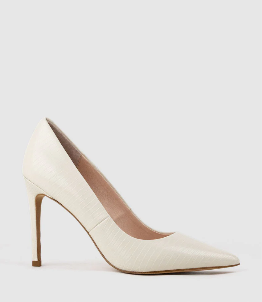 ALLEGRA100 Pointed Stiletto Pump in Offwhite Tejus Lizard Print - Image 3