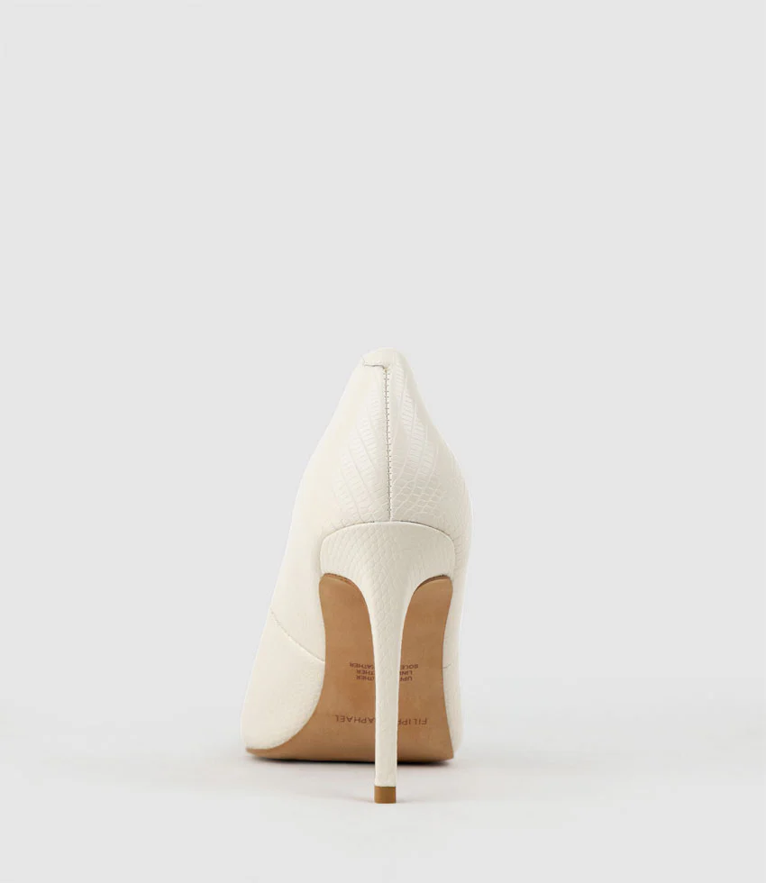 ALLEGRA100 Pointed Stiletto Pump in Offwhite Tejus Lizard Print - Image 4