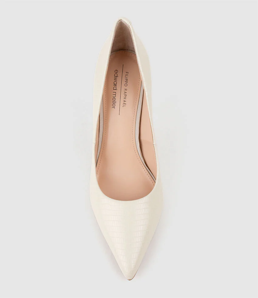ALLEGRA100 Pointed Stiletto Pump in Offwhite Tejus Lizard Print - Image 5