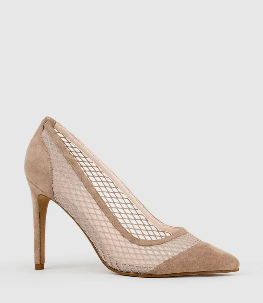 AMALIA100 Pointed Mesh Pump in Nude Suede - Image 3
