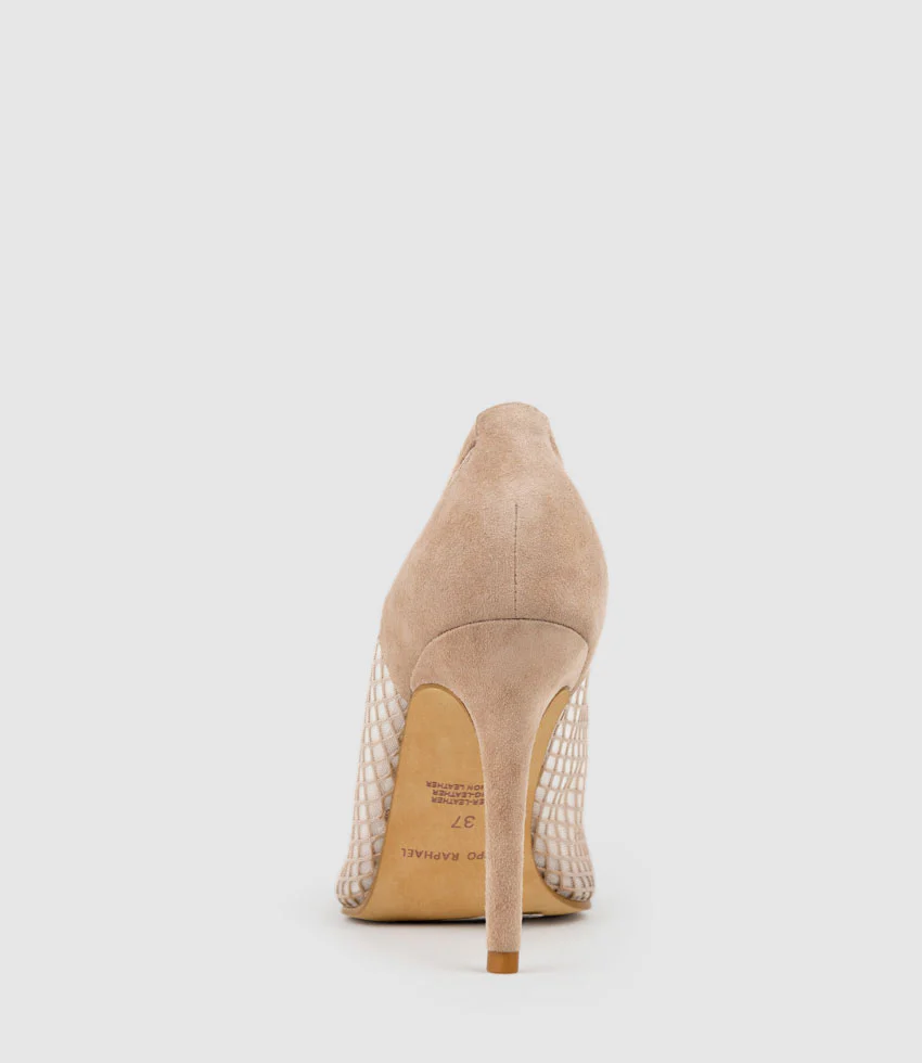 AMALIA100 Pointed Mesh Pump in Nude Suede - Image 4