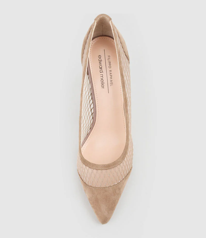 AMALIA100 Pointed Mesh Pump in Nude Suede - Image 5