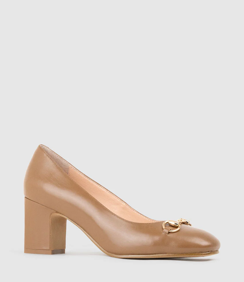 CHANELLE65 Pump with Trim in Tan Calf - Image 3