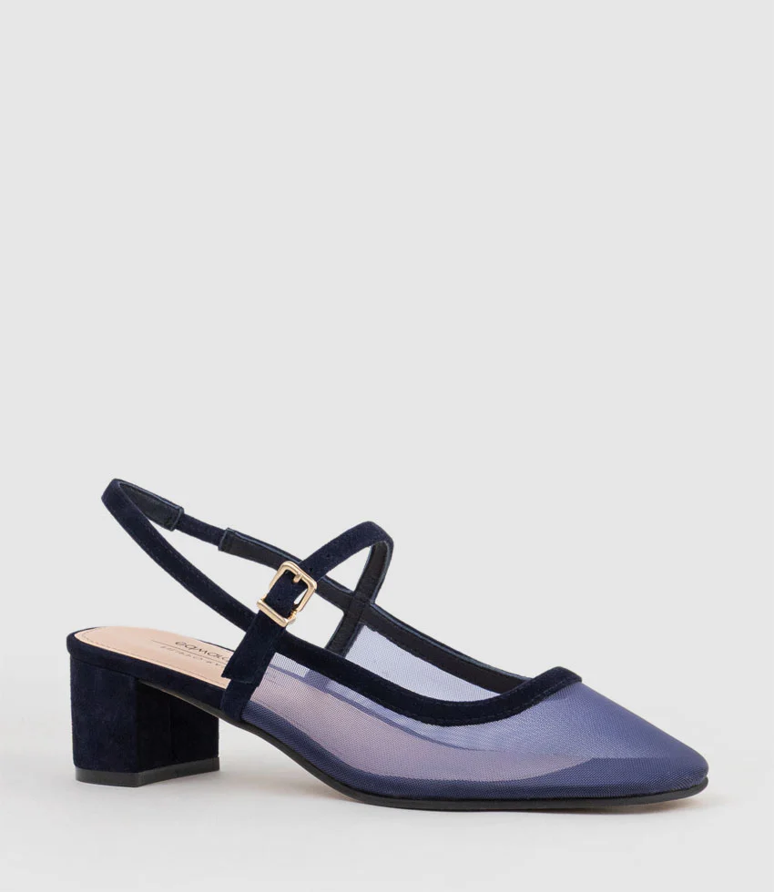 DAPHNE45 Mesh Slingback Pump in Navy Suede - Image 3