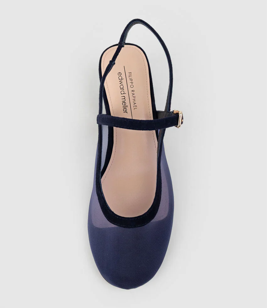 DAPHNE45 Mesh Slingback Pump in Navy Suede - Image 5