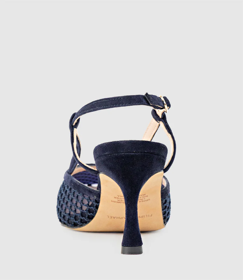 DELILAH75 Mesh Slingback Pump in Navy Suede - Image 3