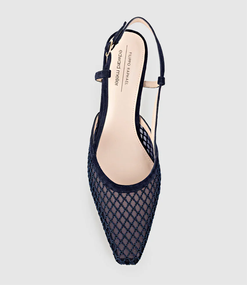 DELILAH75 Mesh Slingback Pump in Navy Suede - Image 4