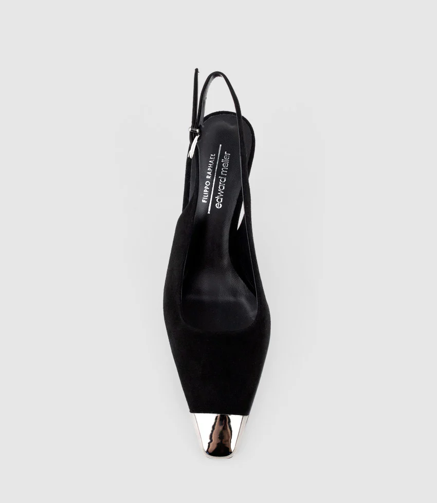 DELINA75 Cap Toe Slingback Pump in Black Suede - Image 4