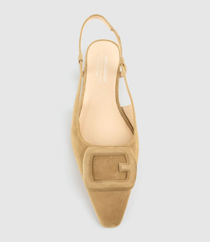 DESLING Flat Slingback with Ornament in Tan Suede - Image 4