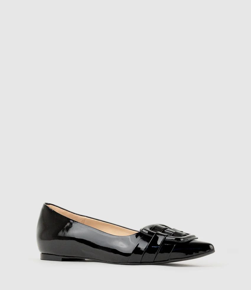 DESTRAFLAT Pointed Ballet with Buckle in Black Patent - Image 3
