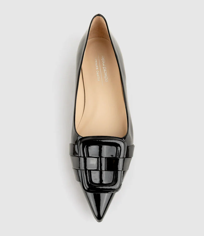DESTRAFLAT Pointed Ballet with Buckle in Black Patent - Image 5