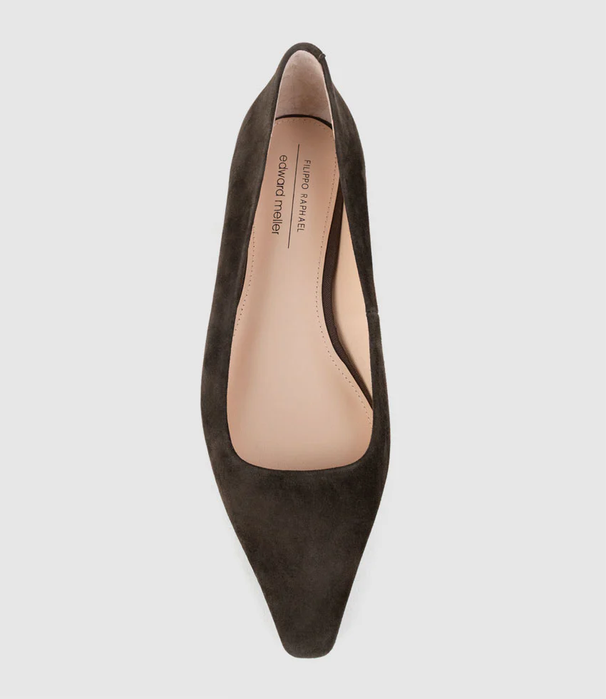 ELVY Chiselled Flat Pump in Chocolate Suede - Image 4
