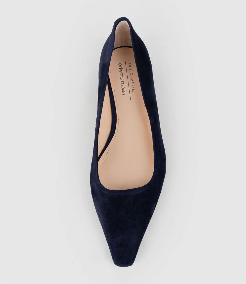 ELVY Chiselled Flat Pump in Navy Suede - Image 4