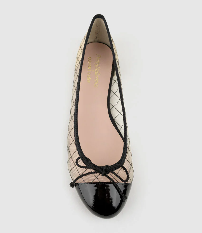EMILY Cap Toe Mesh Ballet in Black Patent - Image 5