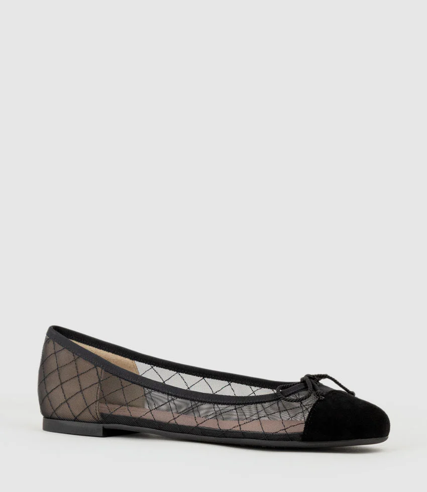 EMILY Cap Toe Mesh Ballet in Black Suede - Image 3