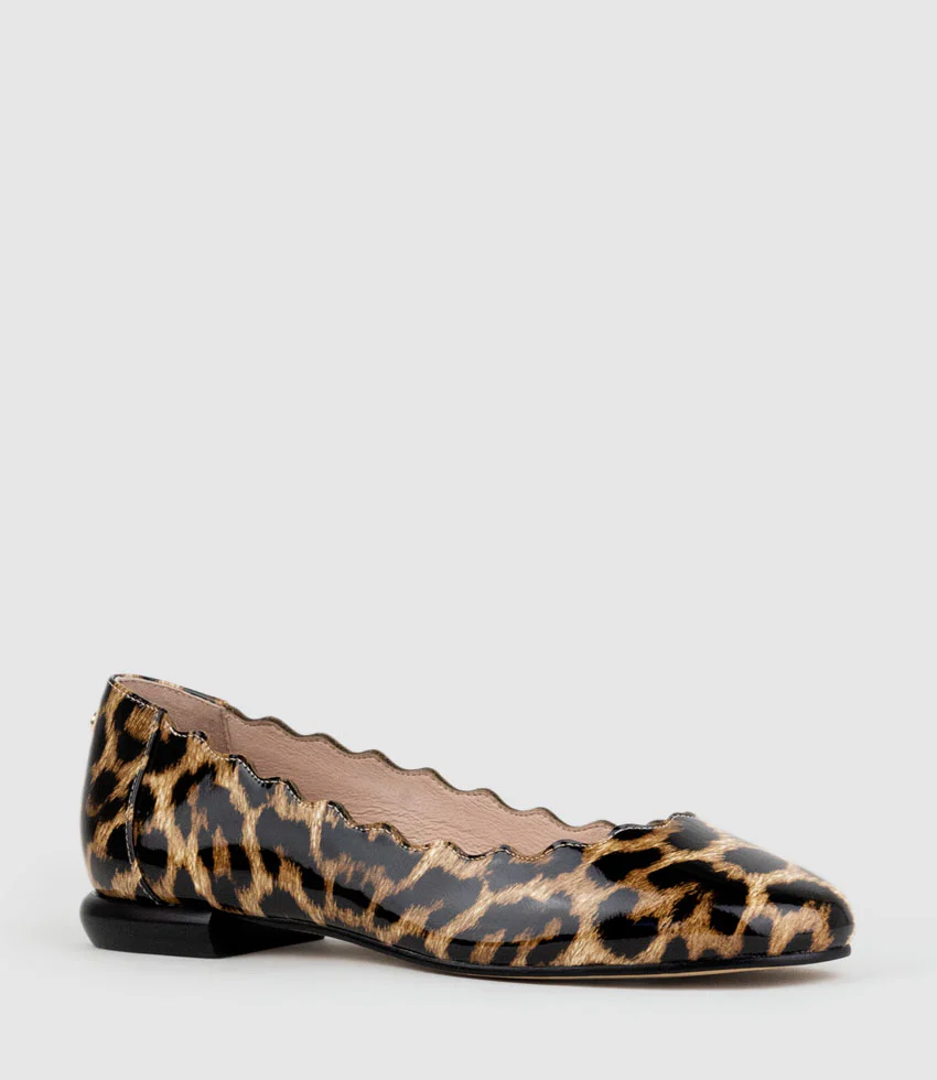FARA Scalloped Ballet Flat in Leopard Patent - Image 3
