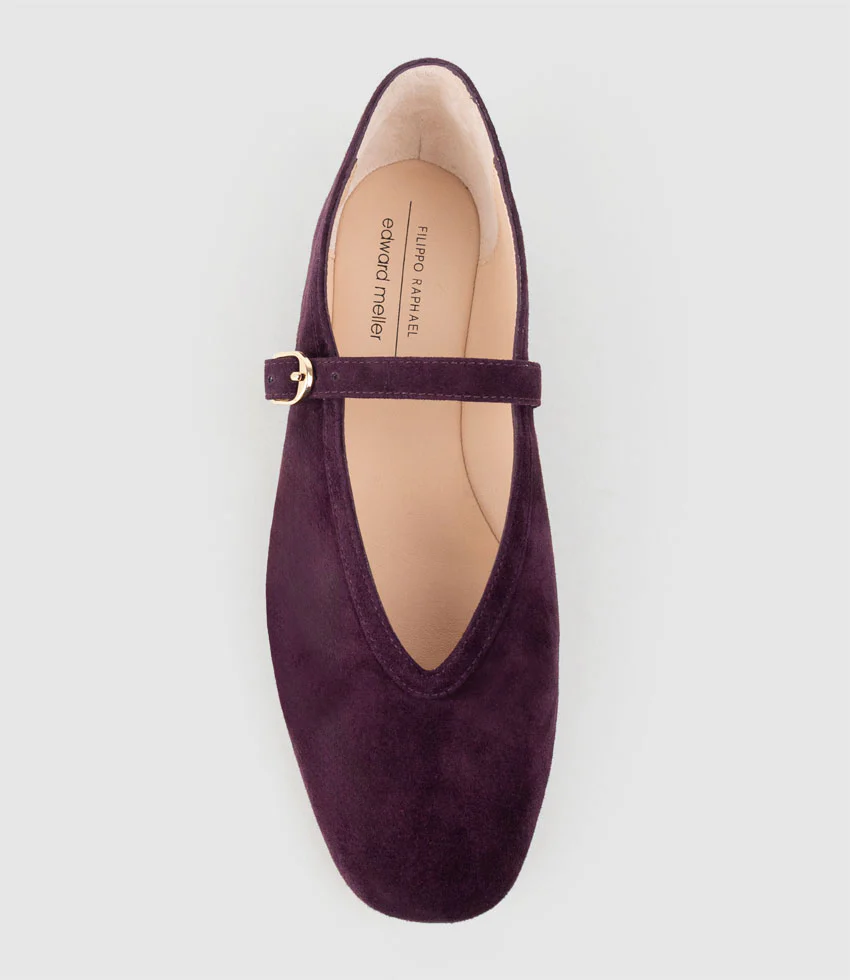 FLAVIA Choked Up Ballet with Strap in Eggplant Suede - Image 4