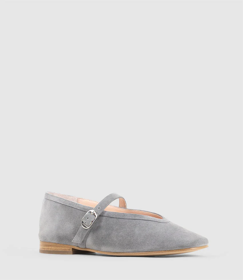 FLAVIA Choked Up Ballet with Strap in Grey Suede - Image 3