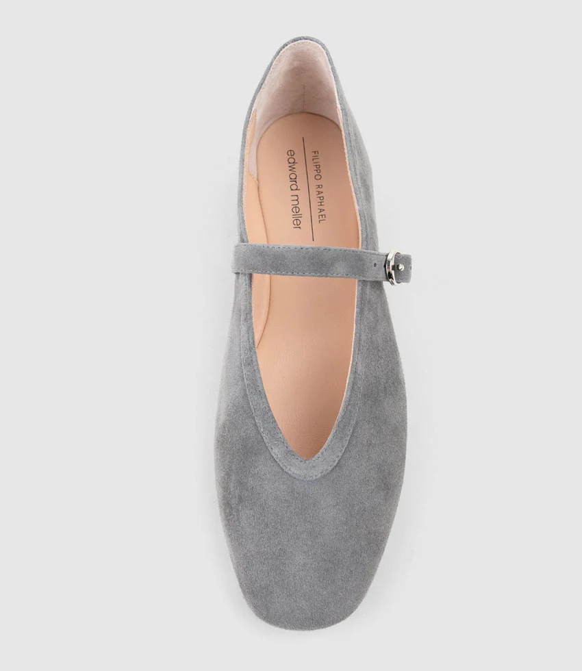 FLAVIA Choked Up Ballet with Strap in Grey Suede - Image 5