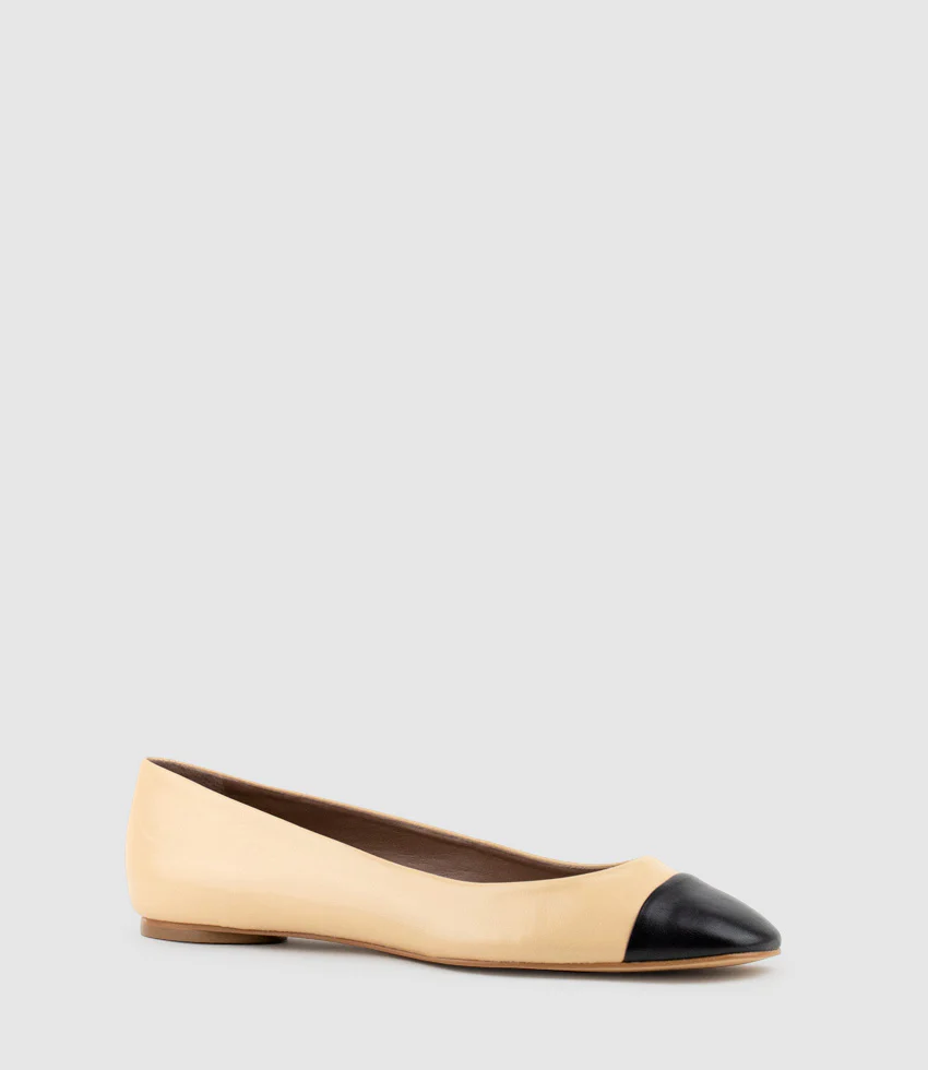 FYNN Cap Toe Ballet in Beige with Black - Image 3