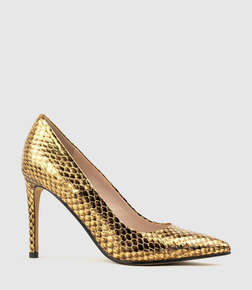 GAGA 100mm Pointed Toe Pump in Brass Snake - Image 3
