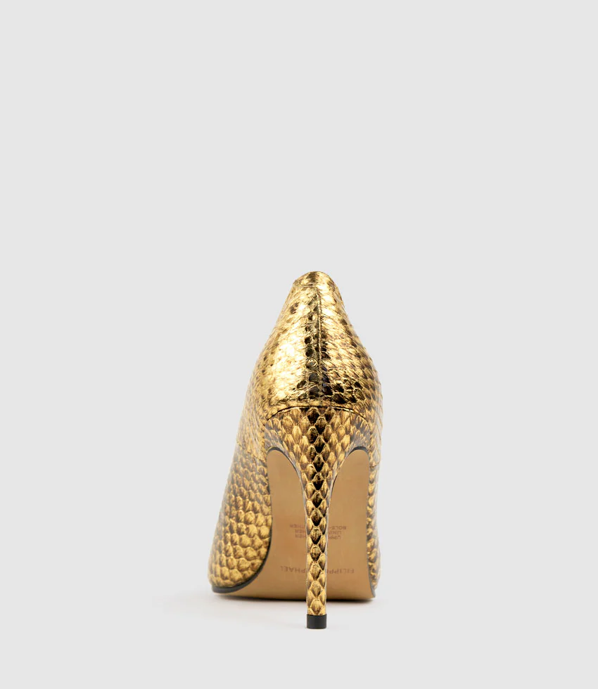 GAGA 100mm Pointed Toe Pump in Brass Snake - Image 4