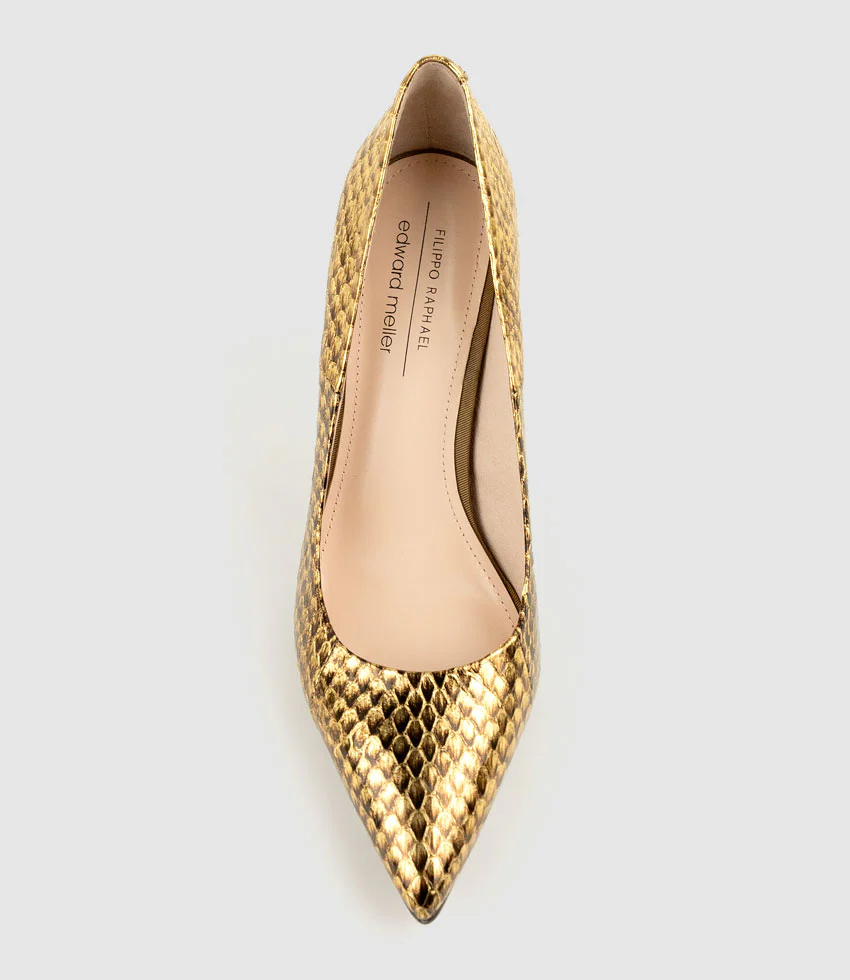 GAGA 100mm Pointed Toe Pump in Brass Snake - Image 6
