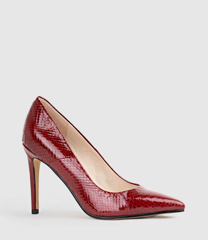 GAGA 100mm Pointed Toe Pump in Ruby Snake - Image 3