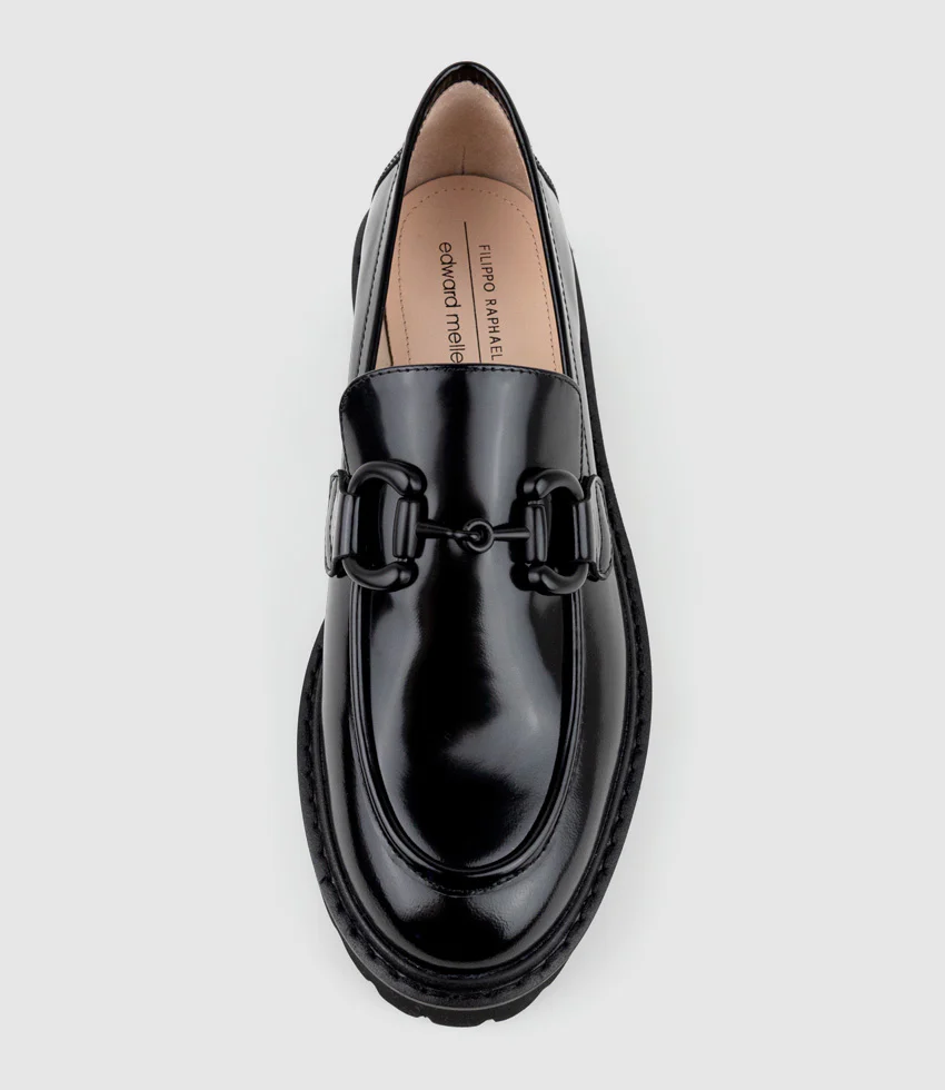 GIDEON Moccasin on Chunky Sole in Black High Shine - Image 6