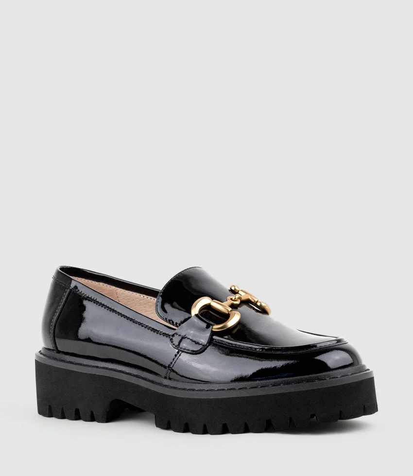 GIDEON Moccasin on Chunky Sole in Black Patent - Image 3
