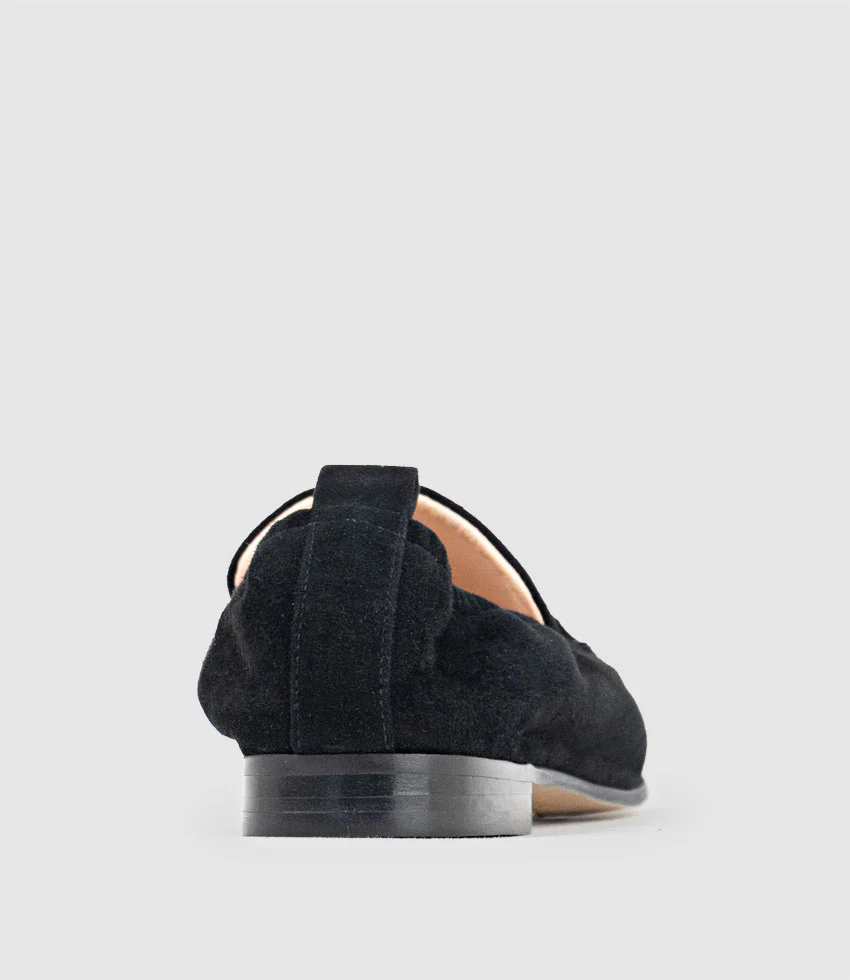 HARLOW Elastic Back Moccasin in Black Suede - Image 3