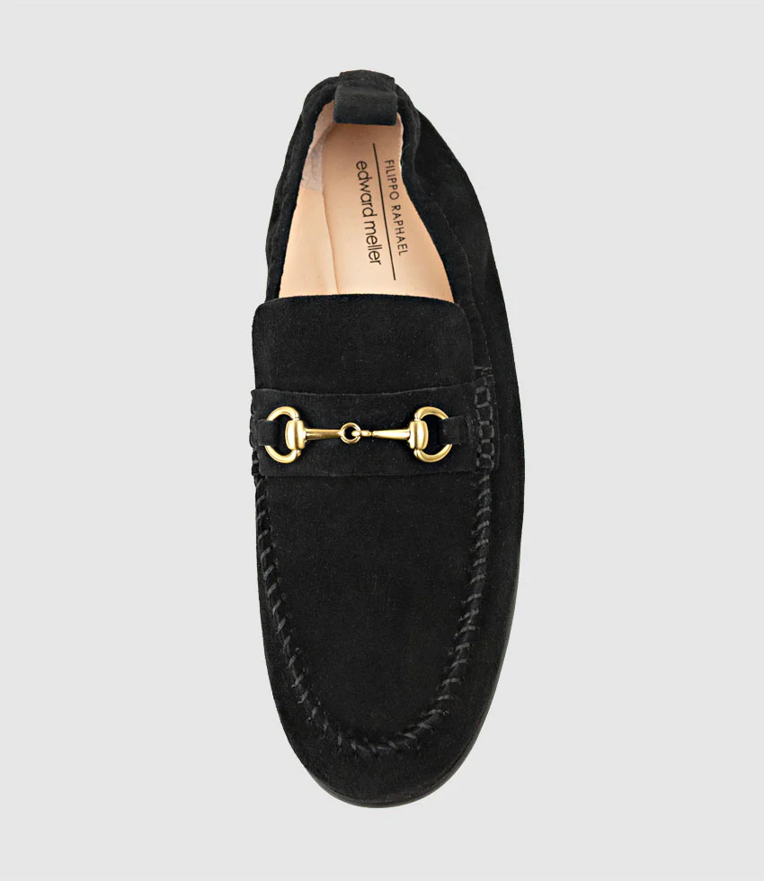 HARLOW Elastic Back Moccasin in Black Suede - Image 4