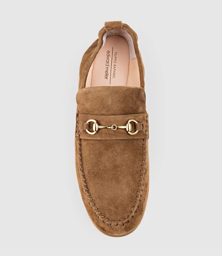 HARLOW Elastic Back Moccasin in Tan Suede - Image 4