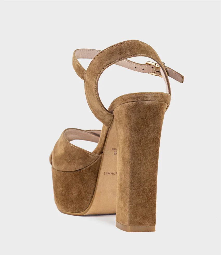 RAMONA125 Inverted Crossover Platform Sandal in Tawny Suede - Image 3