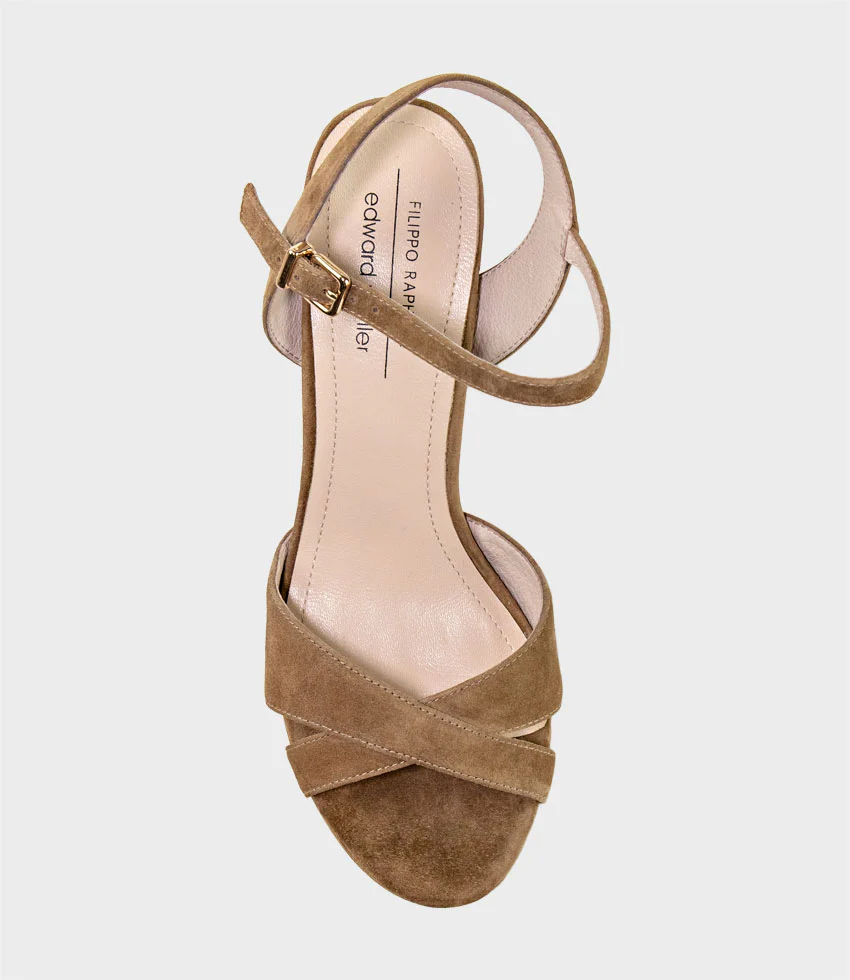 RAMONA125 Inverted Crossover Platform Sandal in Tawny Suede - Image 4