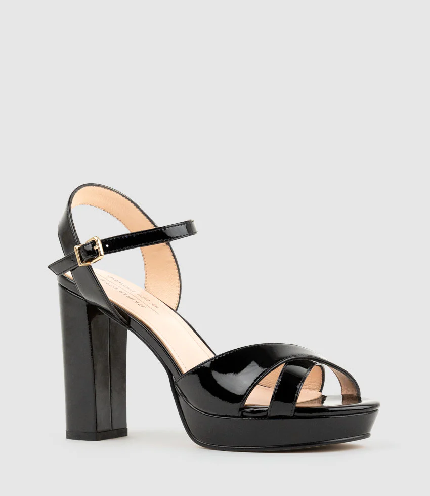 RENATA100 Crossover Platform Sandal in Black Patent - Image 3