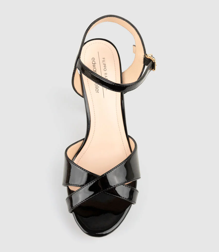 RENATA100 Crossover Platform Sandal in Black Patent - Image 5