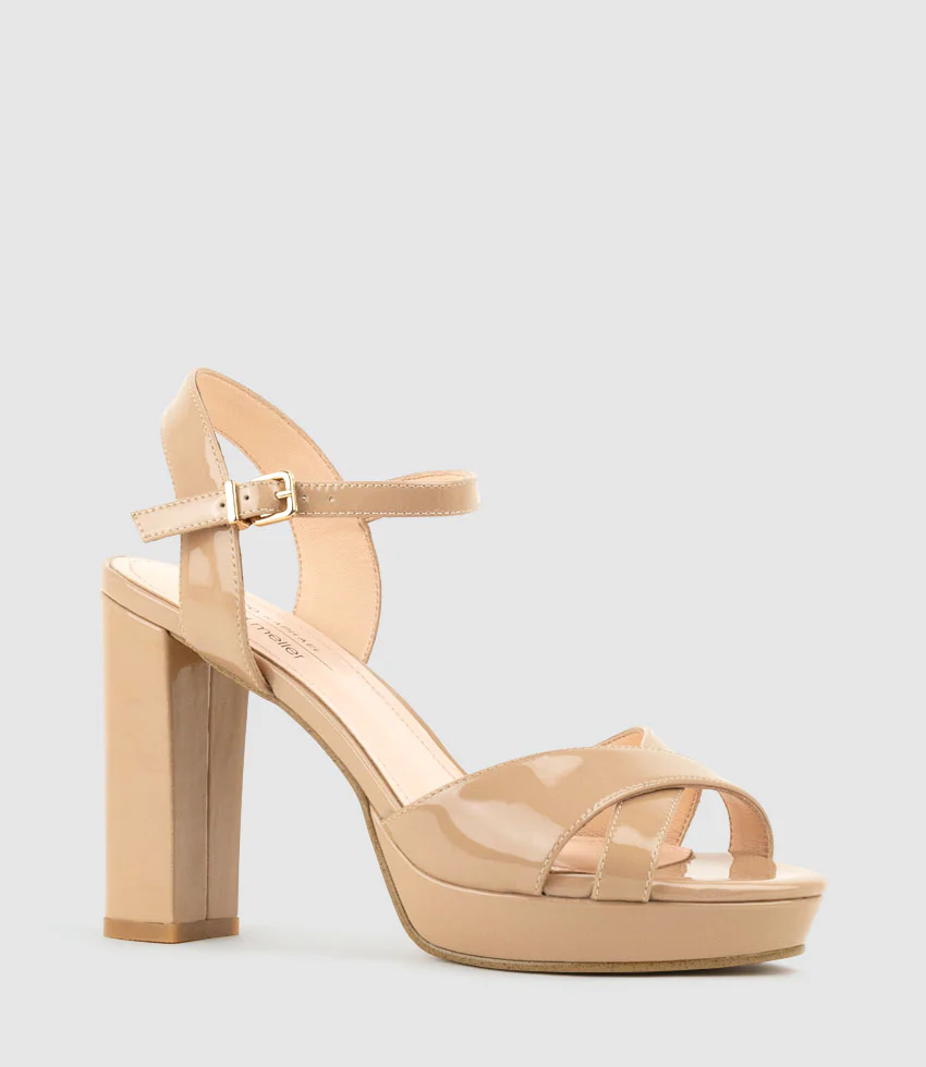 RENATA100 Crossover Platform Sandal in Nude Patent - Image 4