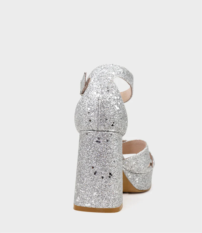 RICHIE95 Crossover Platform Sandal in Silver Sparkle - Image 3
