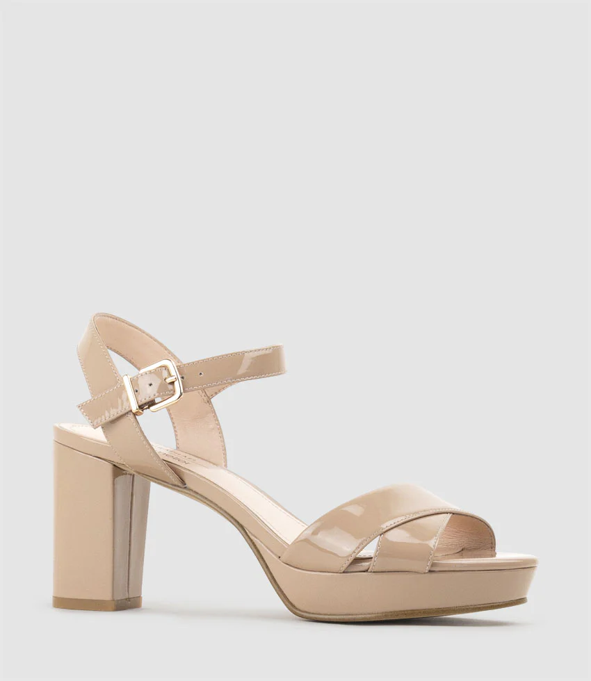 ROWAN80 Asymmetrical Platform Sandal in Nude Patent - Image 3