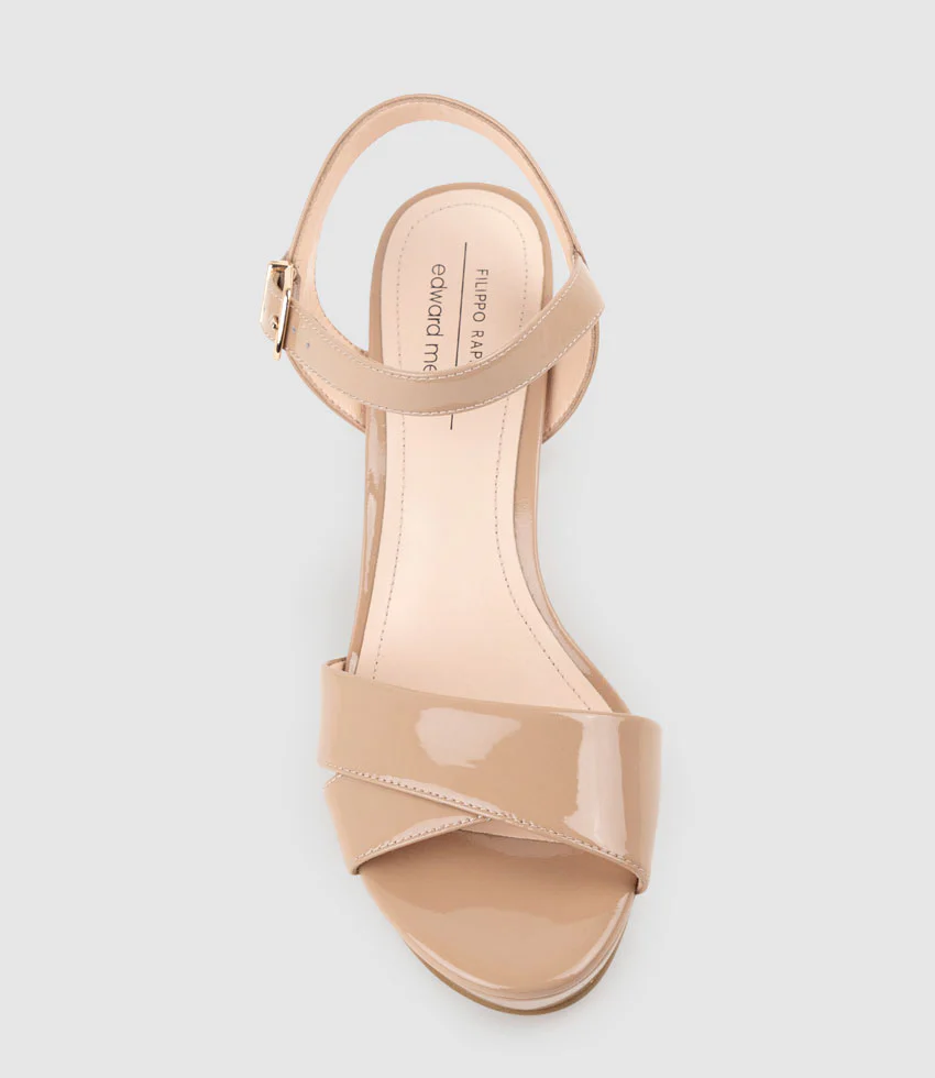 ROWAN80 Asymmetrical Platform Sandal in Nude Patent - Image 5