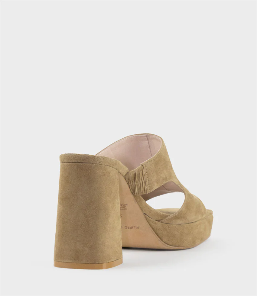 RYLIE95 Platform Slide with Cut-out in Camel Suede - Image 3