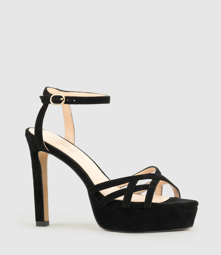 SAMI110 Lattice Front Platform Sandal in Black Suede - Image 3