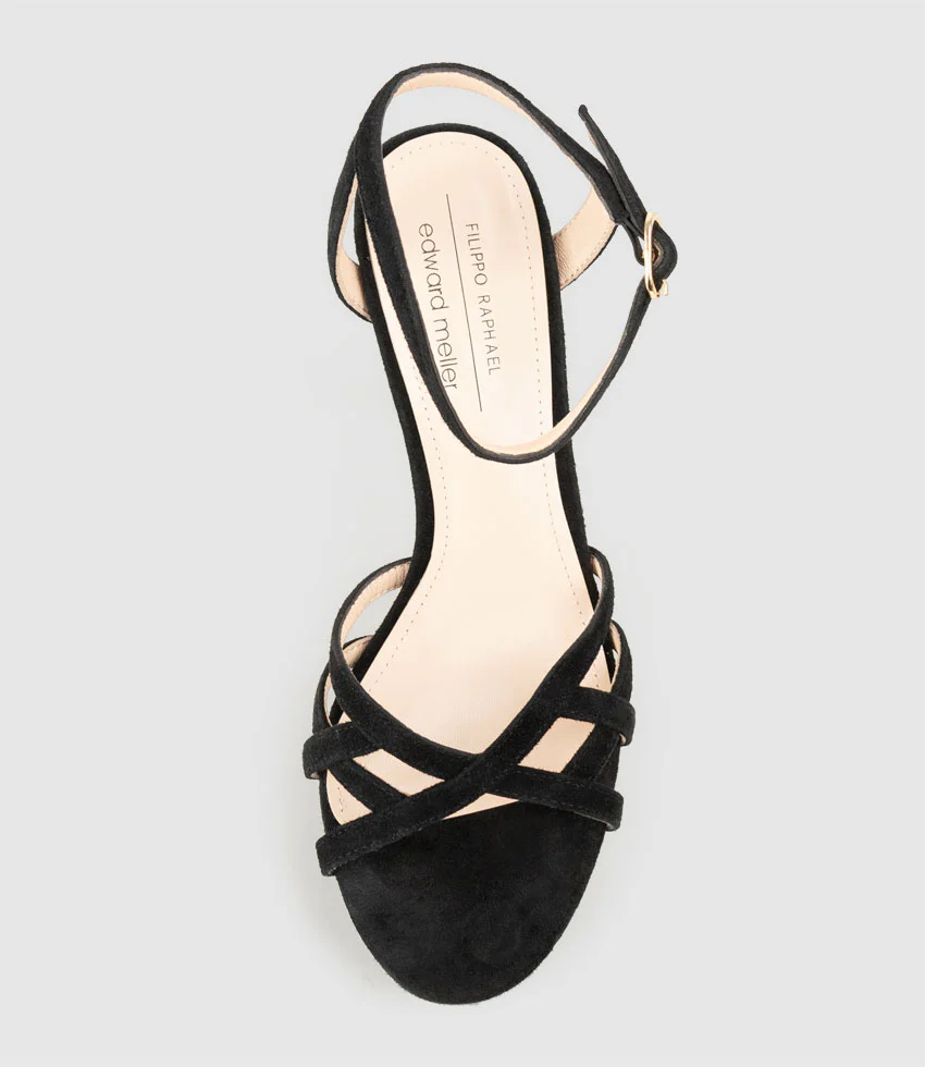 SAMI110 Lattice Front Platform Sandal in Black Suede - Image 5