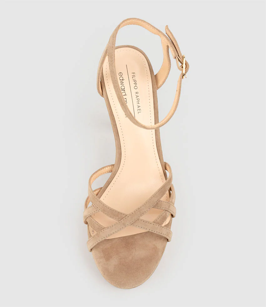 SAMI110 Lattice Front Platform Sandal in Nude Suede - Image 4
