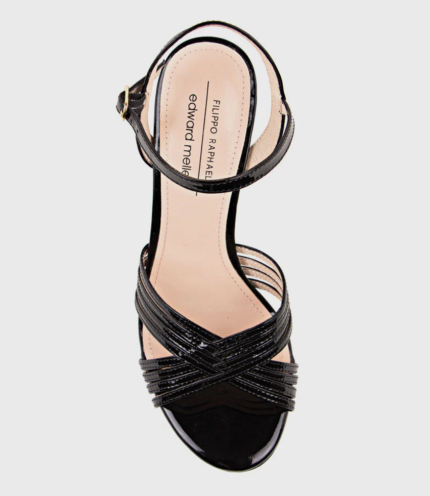 SONA90 Cross Strap Platform Sandal in Black Patent - Image 4
